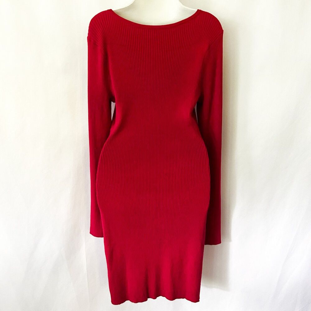 NWOT Hollister Red Ribbed Sweater Dress (L) Square Neckline Underbust Shaping - Picture 8 of 13